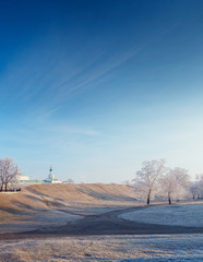 Wall Mural - winter landscape with blue sky