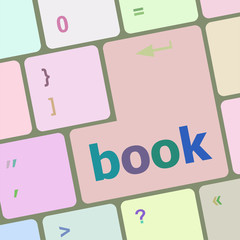 Poster - book word on keyboard key, notebook computer button