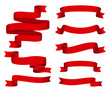 Red glossy ribbon vector banners set. Ribbons collection