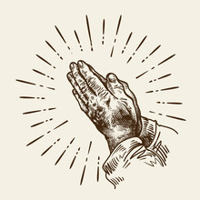 Hand-drawn Praying Hands. Sketch Vector Illustration