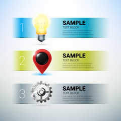 Leinwandbilder - Stripes infographic with bulb, gps and cogwheel icons