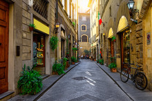 Narrow Cozy Street In Florence, Tuscany. Italy