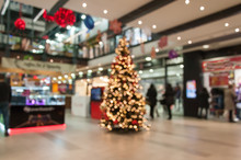 Abstract Blur Image Of Shopping Mall On Christmas Time For Background