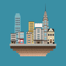 Town Buildings Shops First Floor Blue Background Vector Illustration Eps 10