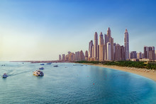 Beach And Skyline Of Dubai Marina