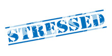 Stressed Blue Stamp On White Background