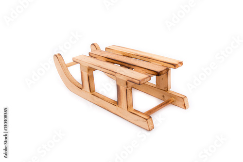 Brown Wooden Sled Isolated On White Background Winter Christmas
