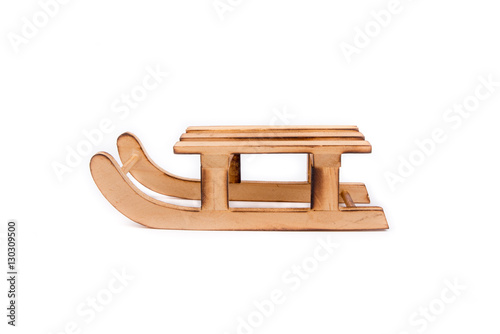 Brown Wooden Sled Isolated On White Background Winter Christmas
