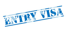 Entry Visa Blue Stamp On White Background