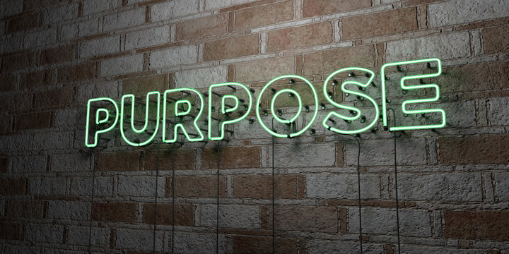 PURPOSE - Glowing Neon Sign on stonework wall - 3D rendered royalty free stock illustration.  Can be used for online banner ads and direct mailers..