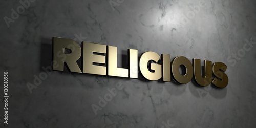 Fotografie, Obraz Religious - Gold sign mounted on glossy marble wall - 3D rendered royalty free stock illustration