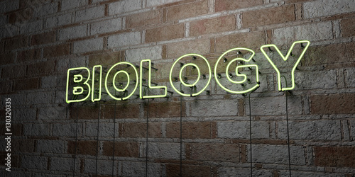 Fotografie, Tablou BIOLOGY - Glowing Neon Sign on stonework wall - 3D rendered royalty free stock illustration