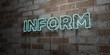 INFORM - Glowing Neon Sign on stonework wall - 3D rendered royalty free stock illustration.  Can be used for online banner ads and direct mailers..