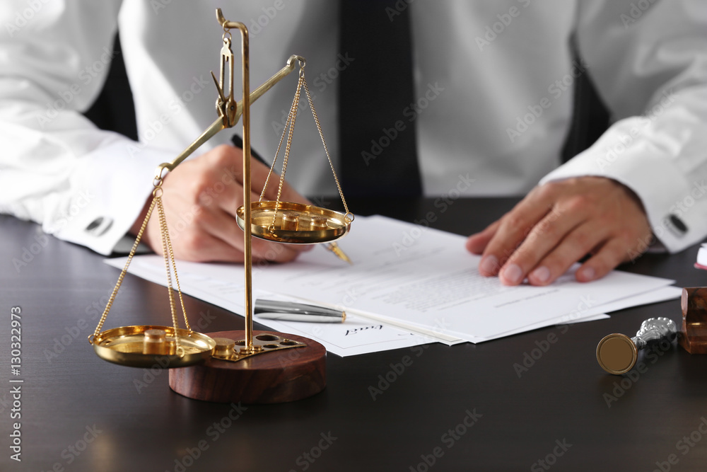 Scales in notary public office, concept