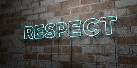 Wall Mural - respect - glowing neon sign on stonework wall - 3d rendered royalty free stock illustration. can be 