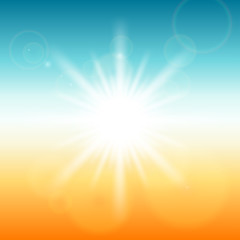 Wall Mural - star burst and lens flare in orange color background (vector)