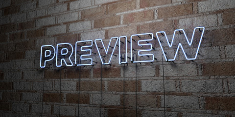 Fototapete - PREVIEW - Glowing Neon Sign on stonework wall - 3D rendered royalty free stock illustration.  Can be used for online banner ads and direct mailers..