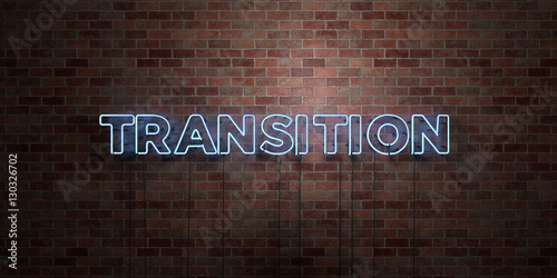 Fotomural TRANSITION - fluorescent Neon tube Sign on brickwork - Front view - 3D rendered royalty free stock picture