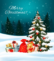 Wall Mural - Holiday Christmas background with a sack full of gift boxes and