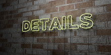 DETAILS - Glowing Neon Sign On Stonework Wall - 3D Rendered Royalty Free Stock Illustration.  Can Be Used For Online Banner Ads And Direct Mailers..