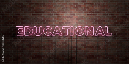 Fotografie, Obraz EDUCATIONAL - fluorescent Neon tube Sign on brickwork - Front view - 3D rendered royalty free stock picture