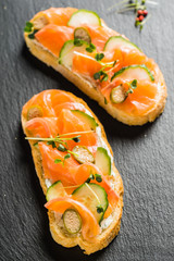 Canvas Print - Sandwich with salmon and cucumber