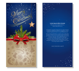 Wall Mural - Christmas design. Festive blue background with red ribbon and bow. Design elements for Christmas and New Year. Vector flyer template