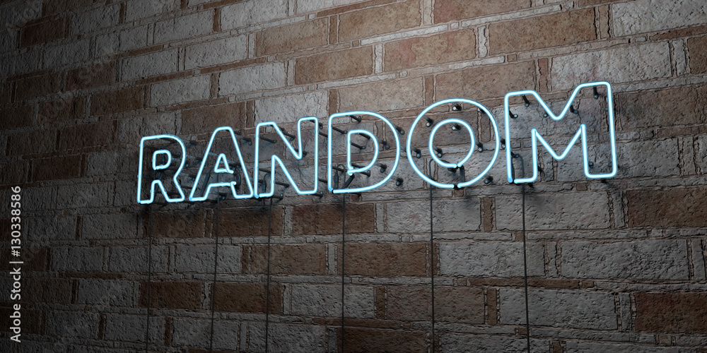 RANDOM - Glowing Neon Sign on stonework wall - 3D rendered royalty free stock illustration.  Can be used for online banner ads and direct mailers.. - obrazy, fototapety, plakaty 