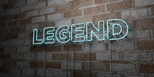 LEGEND - Glowing Neon Sign On Stonework Wall - 3D Rendered Royalty Free Stock Illustration.  Can Be Used For Online Banner Ads And Direct Mailers..