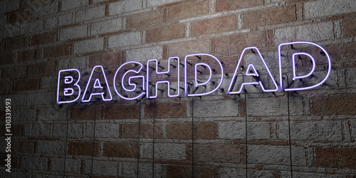 Valokuva BAGHDAD - Glowing Neon Sign on stonework wall - 3D rendered royalty free stock illustration
