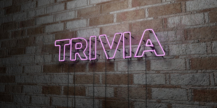 TRIVIA - Glowing Neon Sign on stonework wall - 3D rendered royalty free stock illustration.  Can be used for online banner ads and direct mailers..