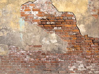 Wall Mural - Old damaged brick wall and plaster