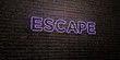 ESCAPE -Realistic Neon Sign on Brick Wall background - 3D rendered royalty free stock image. Can be used for online banner ads and direct mailers..