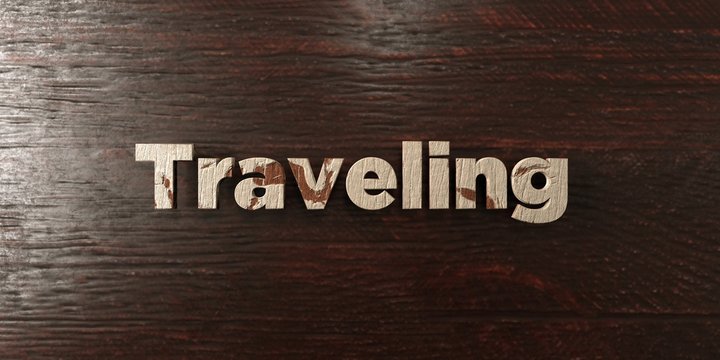 Traveling - grungy wooden headline on Maple  - 3D rendered royalty free stock image. This image can be used for an online website banner ad or a print postcard.