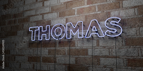 Fotografie, Obraz THOMAS - Glowing Neon Sign on stonework wall - 3D rendered royalty free stock illustration