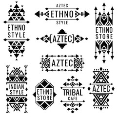 Wall Mural - Tribal old mexican vector ornaments, indian nativity traditional logo