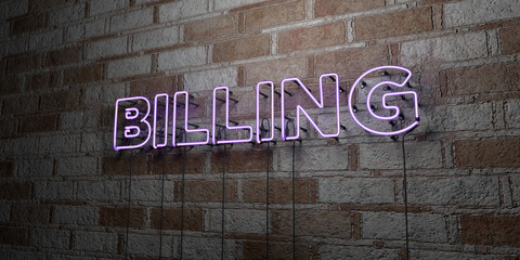 Wall Mural - BILLING - Glowing Neon Sign on stonework wall - 3D rendered royalty free stock illustration.  Can be used for online banner ads and direct mailers..
