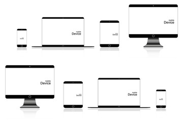 Wall Mural - set realistic monitors laptop tablet and phone vector illustration