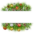 Christmas background with pine cone, ball and fir in snow