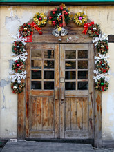 Wooden Door With Christmas Decorations