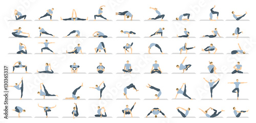 Cuadros en Lienzo Yoga poses seton white background