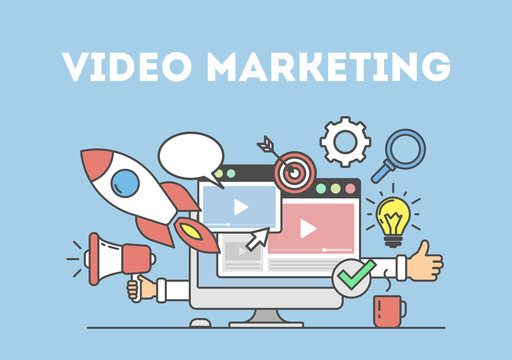 Video marketing concept poster. Digital design. Social network and media communication.