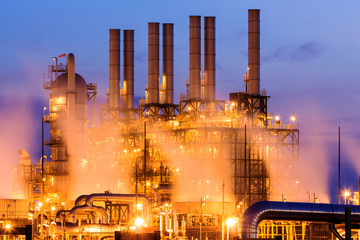 Petrochemical plant, oil refinery factory with Twilight