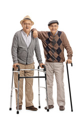 Poster - Two elderly men with a walker and a cane