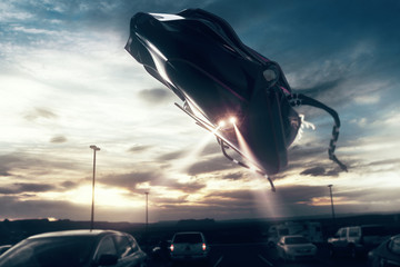 Aufkleber - UFO above road with traffic
