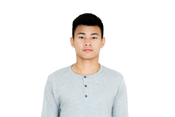 Portrait of a young handsome asian man. Isolated on white backgr