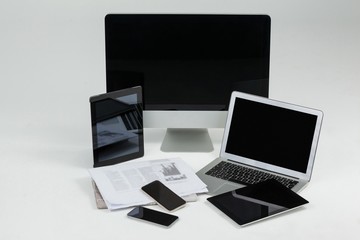 Poster - Computer, laptop, digital tablets, mobile phones and newspaper