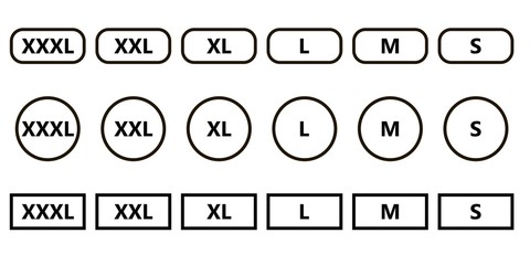 set icons symbols size clothing