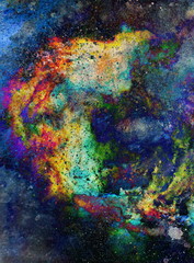 Poster - Watercolor abstract painting and computer collage. Color background with spots.