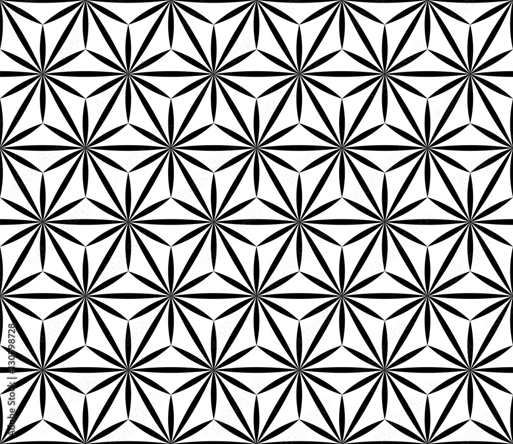 Seamless geometric hemp-leaf pattern. Japan style. Vector